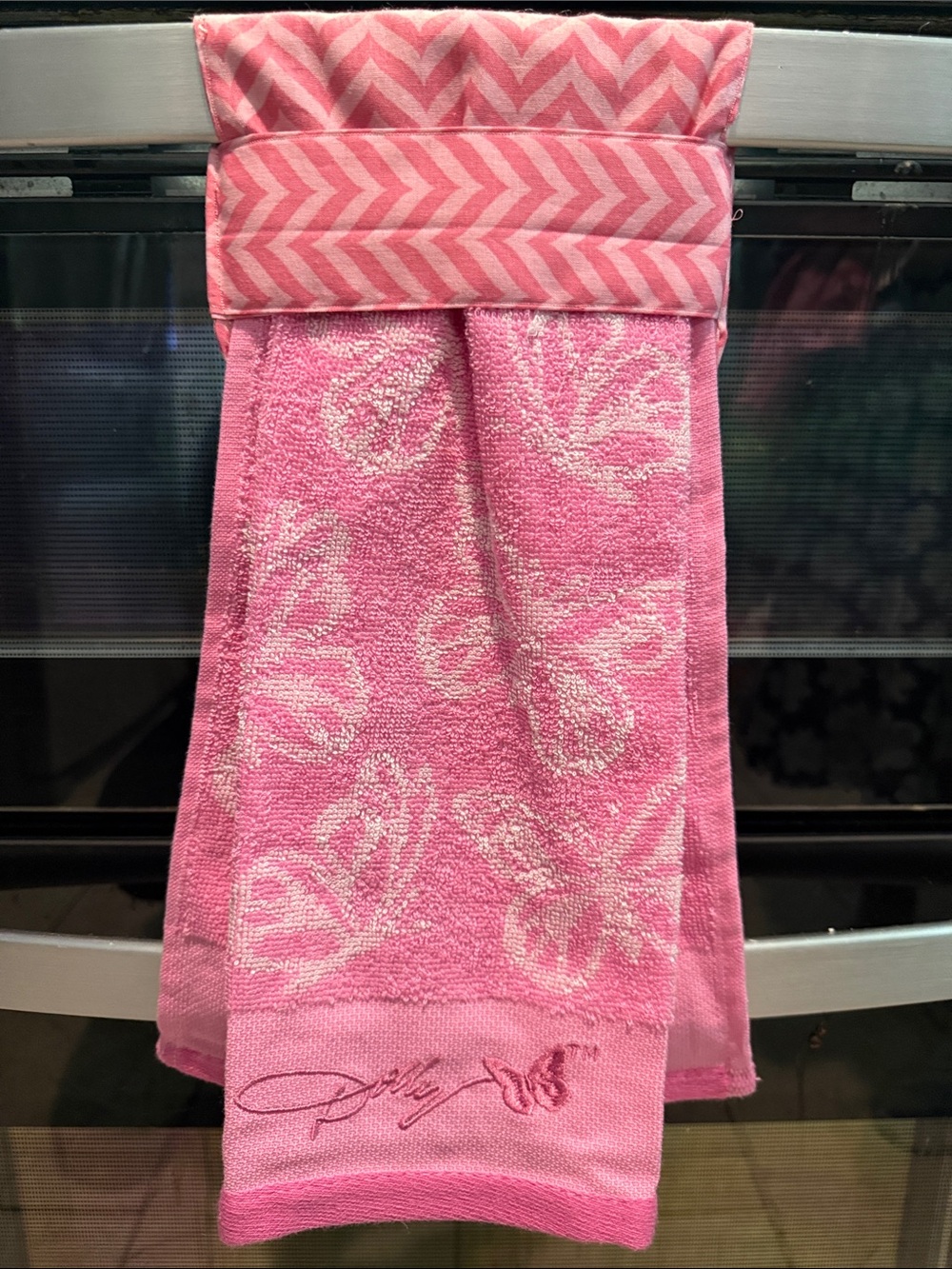 Handmade Pink Butterfly Hanging Kitchen Towel
